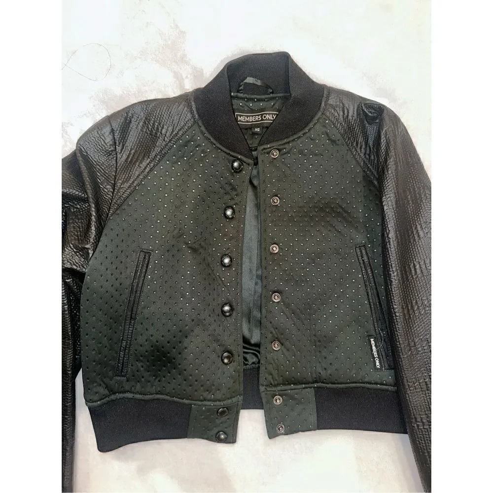 Members Only XS cropped jacket black and green varsity